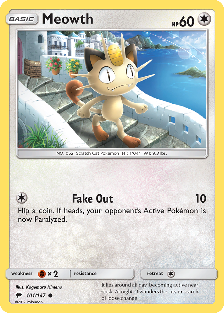 Meowth 101/147 Common | Burning Shadows | Pokemon Card