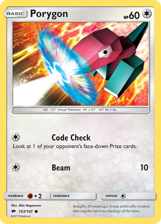 Porygon 103/147 Common | Burning Shadows | Pokemon Card