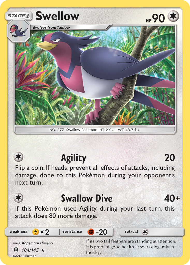 Swellow 104/147 Rare | Guardians Rising | Pokémon Card