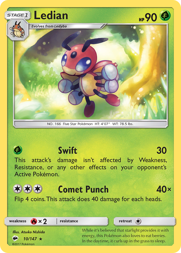 Ledian 10/147 Rare | Burning Shadows | Pokemon Card