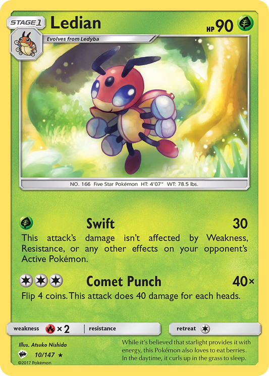 Ledian 10/147 Rare | Burning Shadows | Pokemon Card