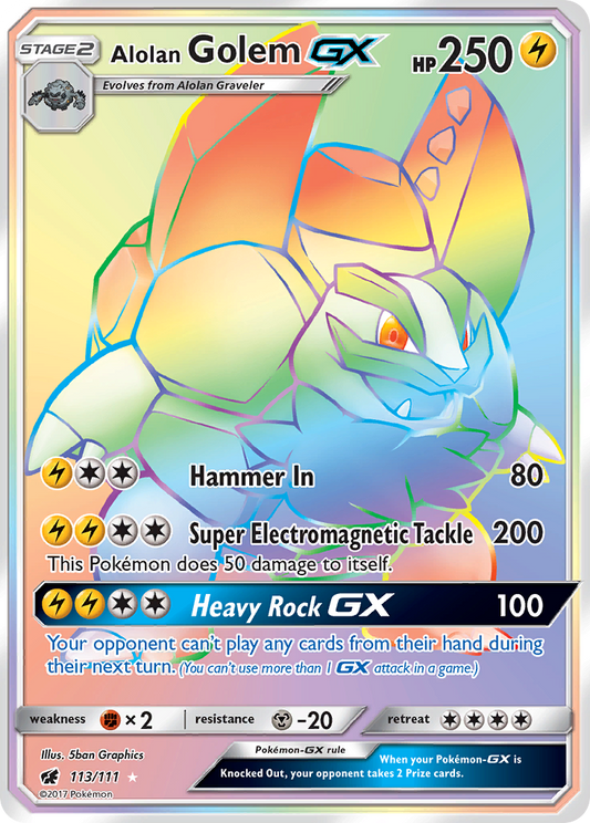 Alolan Golem-GX 113/111 Rare Rainbow | Crimson Invasion | Pokemon Card