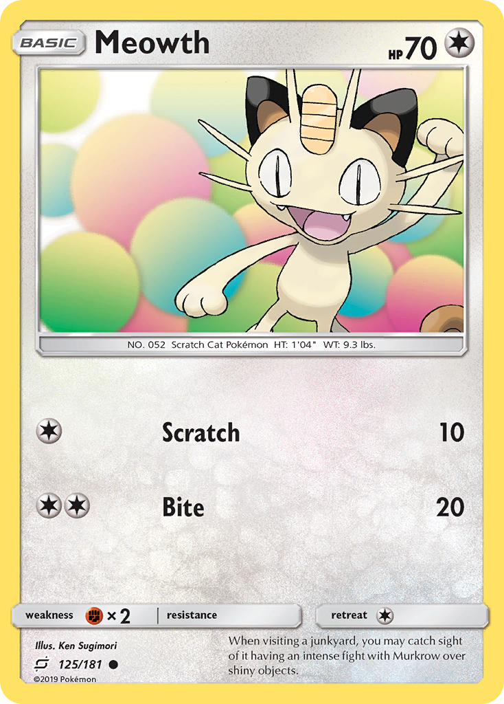 Meowth 125/181 Common | Team Up | Pokemon Card