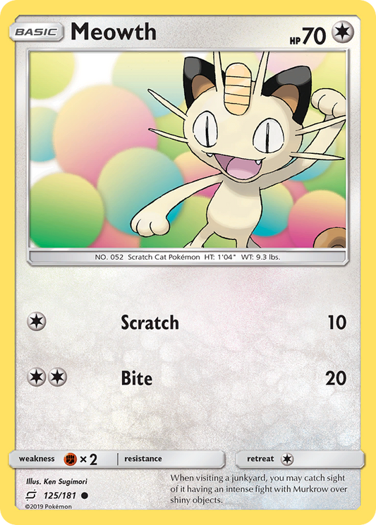 Meowth 125/181 Common | Team Up | Pokemon Card