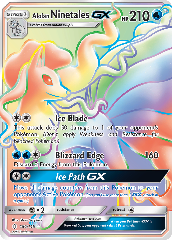 Alolan Ninetales-GX 150/145 Rare Rainbow | Guardians Rising | Pokemon Card