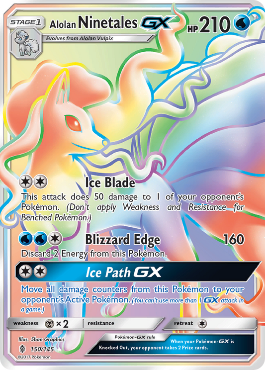 Alolan Ninetales-GX 150/145 Rare Rainbow | Guardians Rising | Pokemon Card