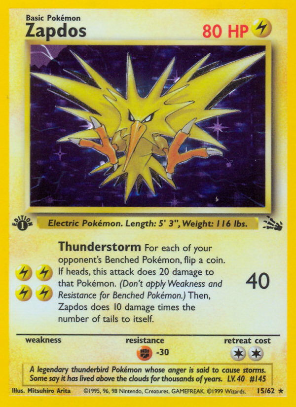 Zapdos 15/62 Rare Holo | Fossil | Pokemon Card