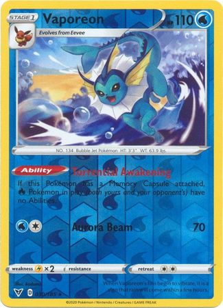 Vaporeon 30/185 Reverse Holo | Vivid Voltage | Pokemon Card