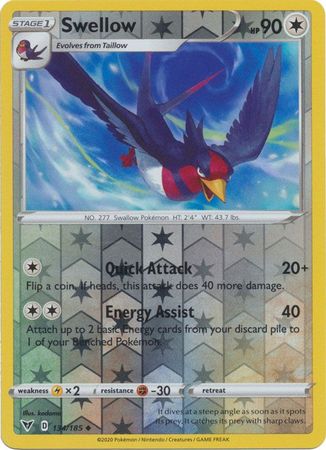 Swellow 134/185 Reverse Holo | Vivid Voltage | Pokemon Card