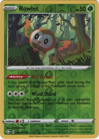 Rowlet 6/72 Reverse Holo | Shining Fates | Pokemon Card