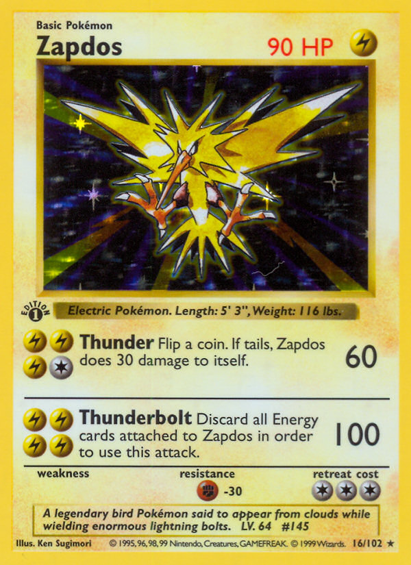 Zapdos 16/102 Rare Holo | Base | Pokemon Card