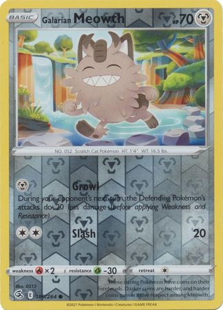 Galarian Meowth 180/264 Reverse Holo | Fusion Strike | Pokemon Card