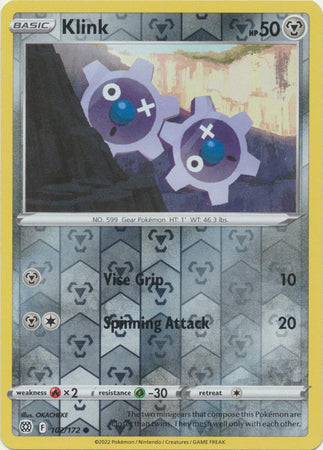 Klink 102/172 Reverse Holo | Brilliant Stars | Pokemon Card