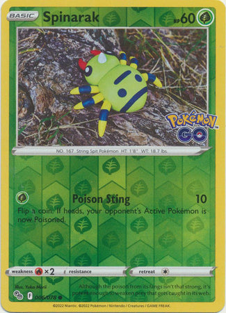 Spinarak 6/78 Reverse Holo | Pokémon GO | Pokemon Card