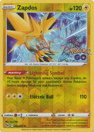 Zapdos 29/78 Reverse Holo | Pokémon GO | Pokemon Card