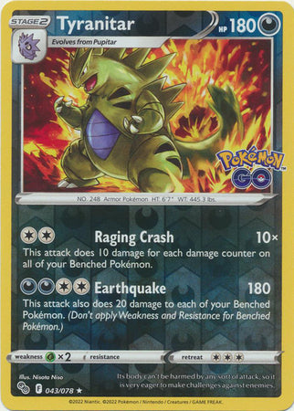 Tyranitar 43/78 Reverse Holo | Pokémon GO | Pokemon Card