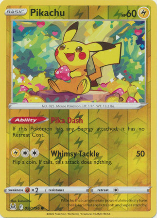 Pikachu 52/196 Reverse Holo | Lost Origin | Pokemon Card