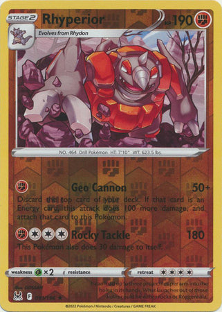 Rhyperior 91/196 Reverse Holo | Lost Origin | Pokemon Card