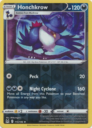 Honchkrow 115/196 Reverse Holo | Lost Origin | Pokemon Card