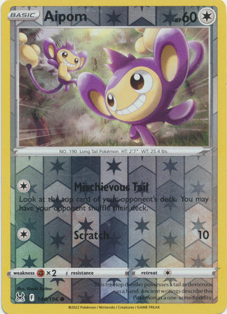 Aipom 144/196 Reverse Holo | Lost Origin | Pokemon Card