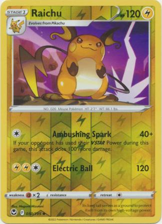 Raichu 50/195 Reverse Holo | Silver Tempest | Pokemon Card