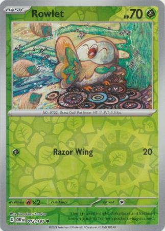 Rowlet 13/197 Reverse Holo | Obsidian Flames | Pokemon Card