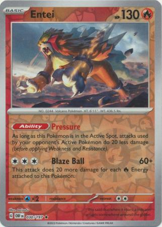 Entei 30/197 Reverse Holo | Obsidian Flames | Pokemon Card