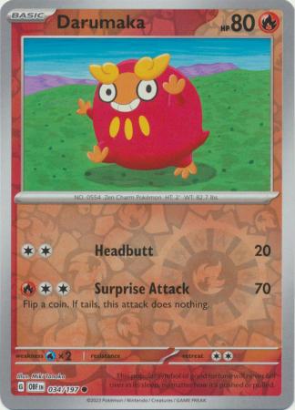 Darumaka 34/197 Reverse Holo | Obsidian Flames | Pokemon Card