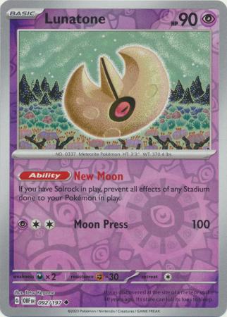 Lunatone 92/197 Reverse Holo | Obsidian Flames | Pokemon Card