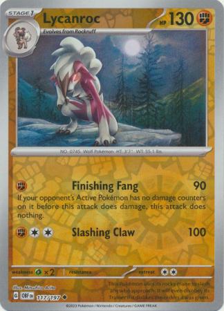 Lycanroc 117/197 Reverse Holo | Obsidian Flames | Pokemon Card