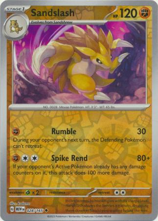 Sandslash 28/165 Reverse Holo | 151 | Pokemon Card