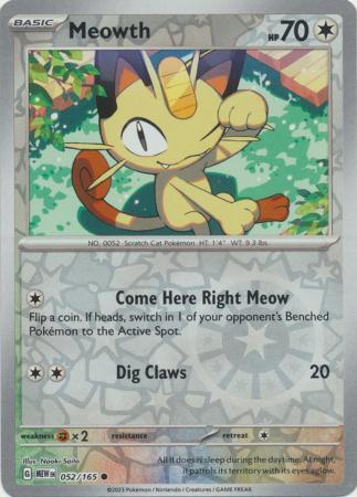 Meowth 52/165 Reverse Holo | 151 | Pokemon Card