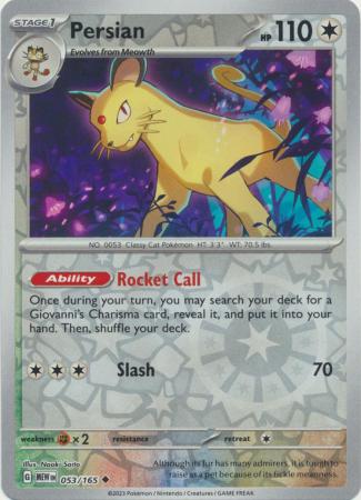 Persian 53/165 Reverse Holo | 151 | Pokemon Card