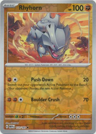 Rhyhorn 111/165 Reverse Holo | 151 | Pokemon Card