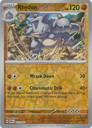 Rhydon 112/165 Reverse Holo | 151 | Pokemon Card