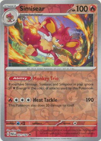 Simisear 21/182 Reverse Holo | Paradox Rift | Pokemon Card