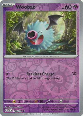 Woobat 32/91 Reverse Holo | Paldean Fates | Pokemon Card