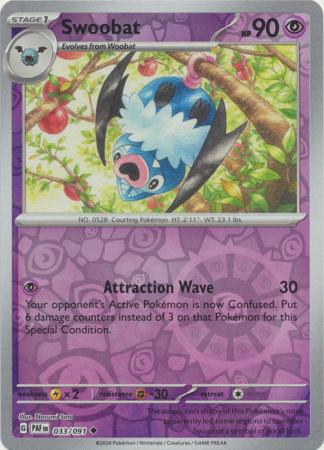 Swoobat 33/91 Reverse Holo | Paldean Fates | Pokemon Card