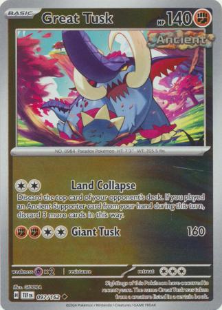 Great Tusk 97/162 Reverse Holo | Temporal Forces | Pokemon Card