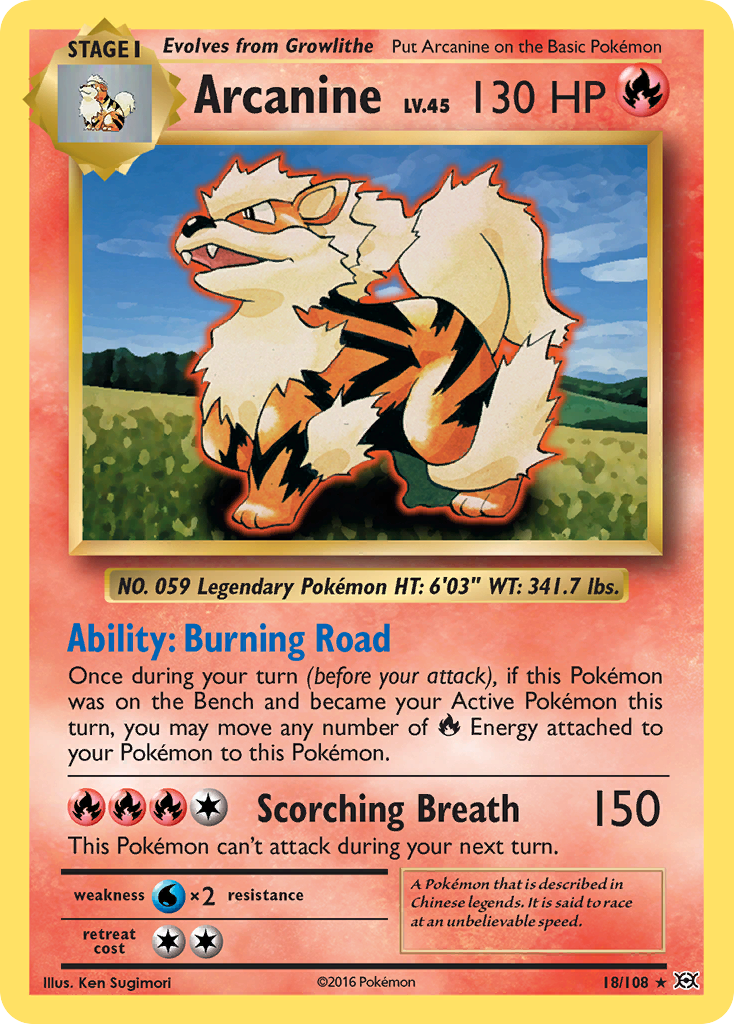 Arcanine 18/108 Rare | Evolutions | Pokemon Card