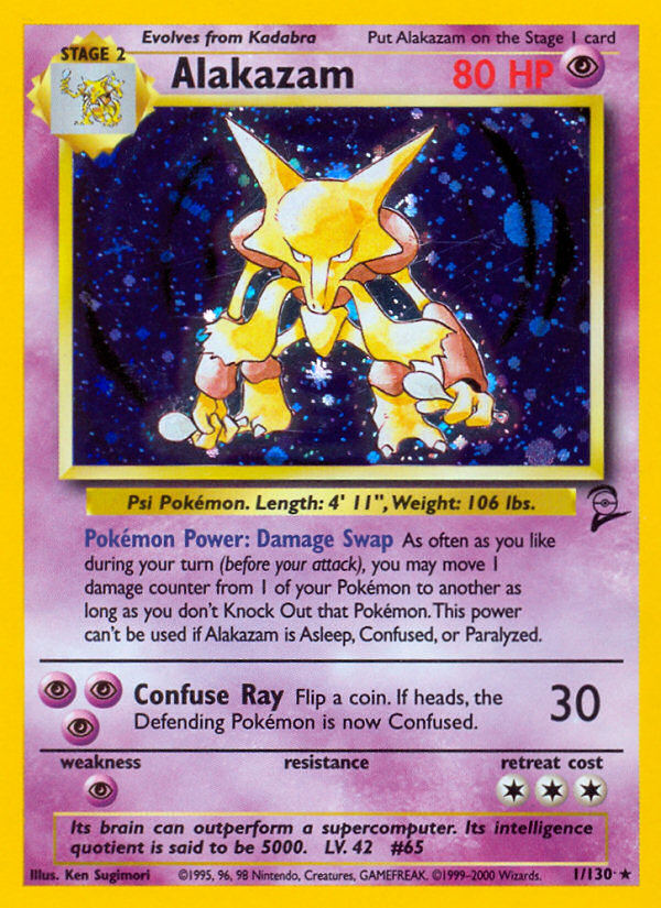 Alakazam 1/130 Rare Holo | Base Set 2 | Pokemon Card