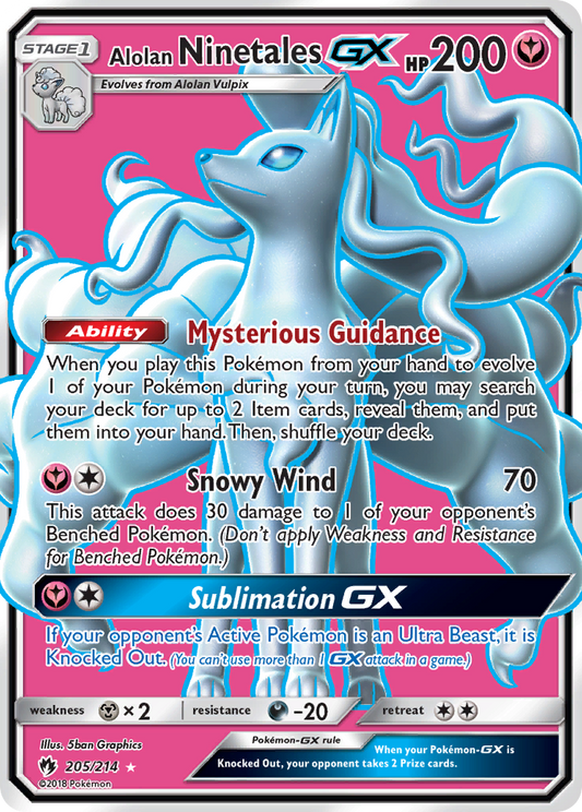 Alolan Ninetales-GX 205/214 Rare Ultra | Lost Thunder | Pokemon Card