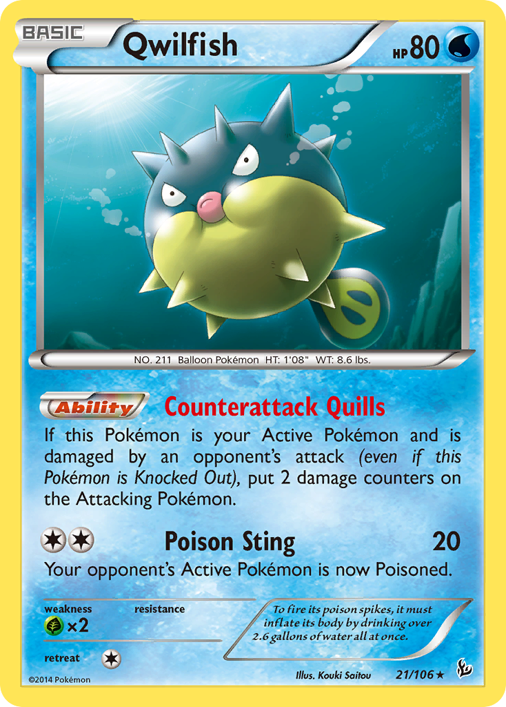 Qwilfish 21/106 Rare | Flashfire | Pokemon Card