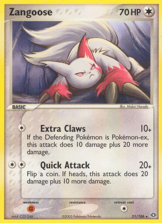 Zangoose 21/106 Rare | Emerald | Pokemon Card