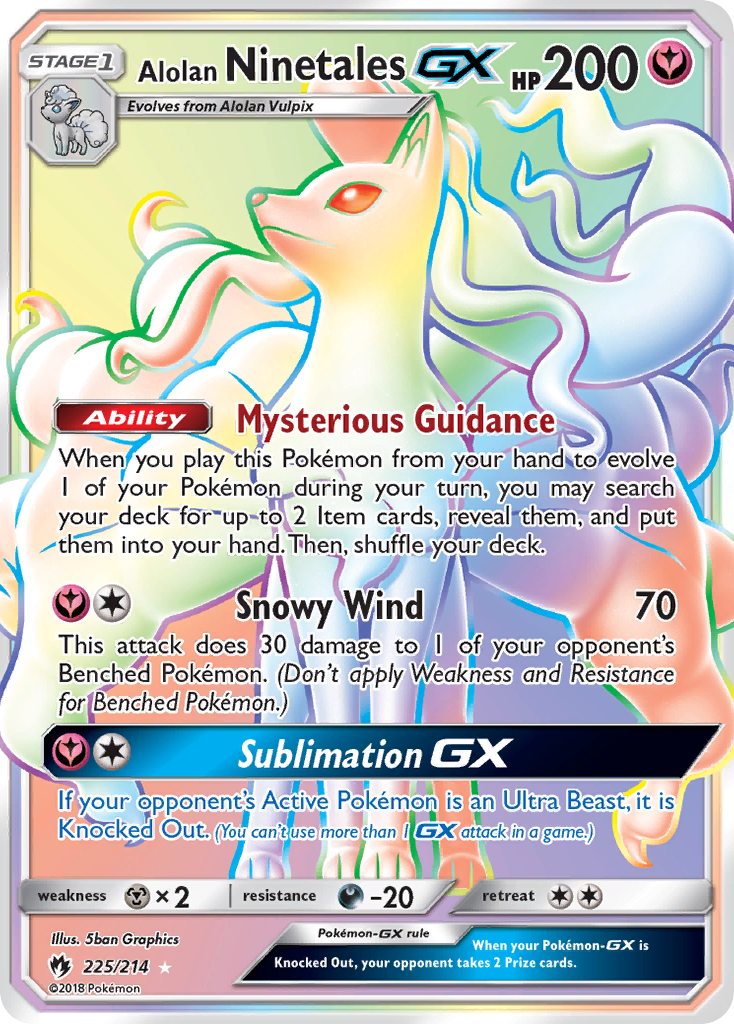 Alolan Ninetales-GX 225/214 Rare Rainbow | Lost Thunder | Pokemon Card