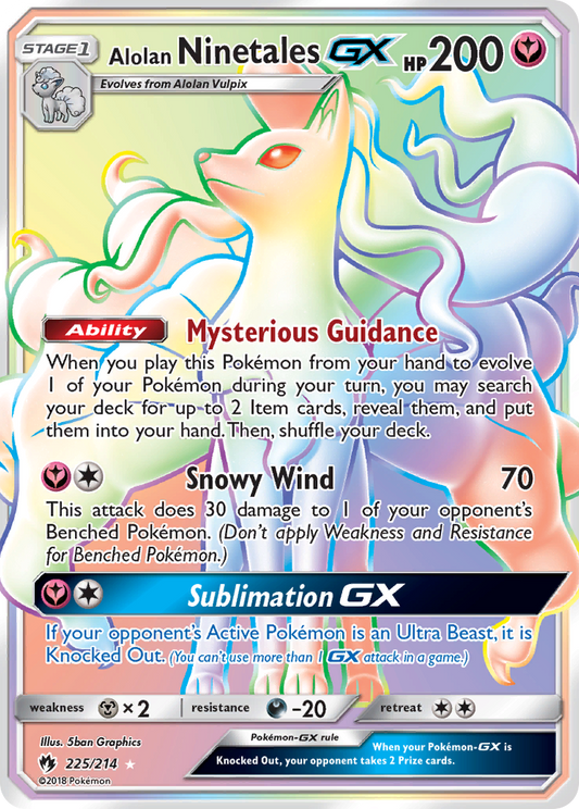 Alolan Ninetales-GX 225/214 Rare Rainbow | Lost Thunder | Pokemon Card