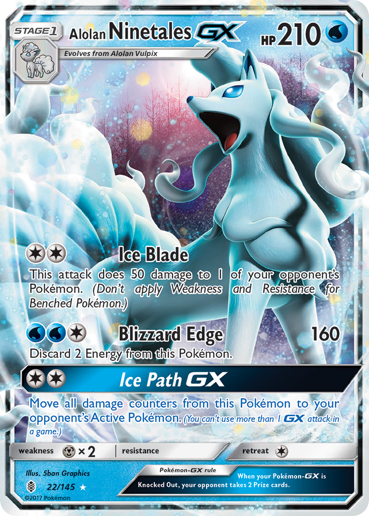 Alolan Ninetales-GX 22/145 Rare Holo GX | Guardians Rising | Pokemon Card