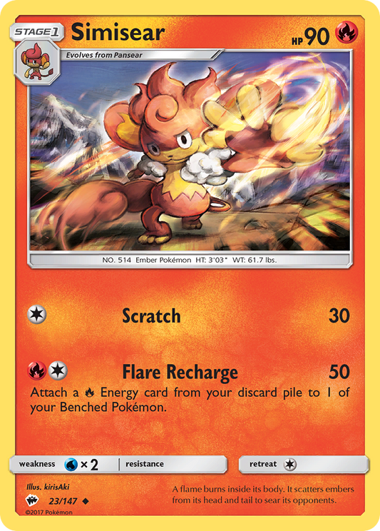 Simisear 23/147 Uncommon | Burning Shadows | Pokemon Card