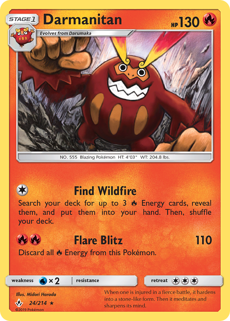 Darmanitan 24/214 Rare | Unbroken Bonds | Pokemon Card