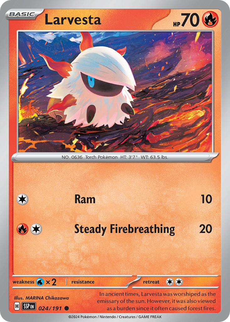 Larvesta 24/191 Common | Surging Sparks | Pokemon Card